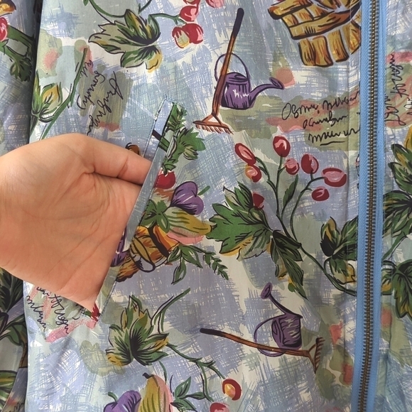 Basic Editions 90's Vintage Garden Printed Lightweight Silk Zip Up Jacket Blue S - Picture 10 of 14